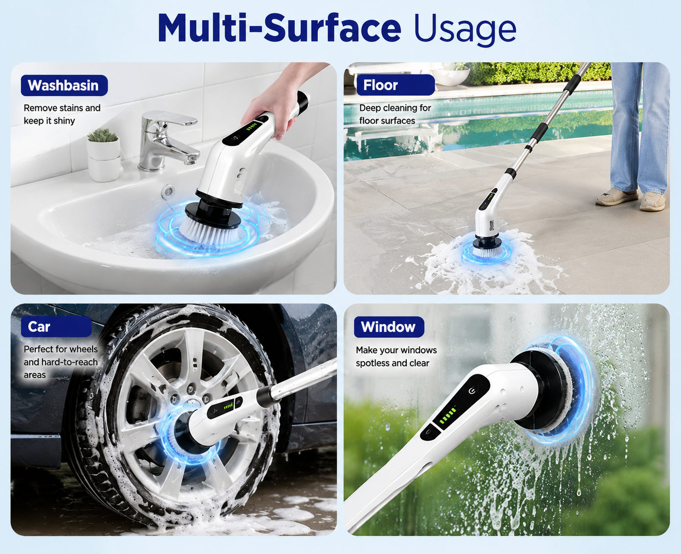 Electric Spin Scrubber – Cordless Rechargeable Cleaning Brush with 7 Brush Heads