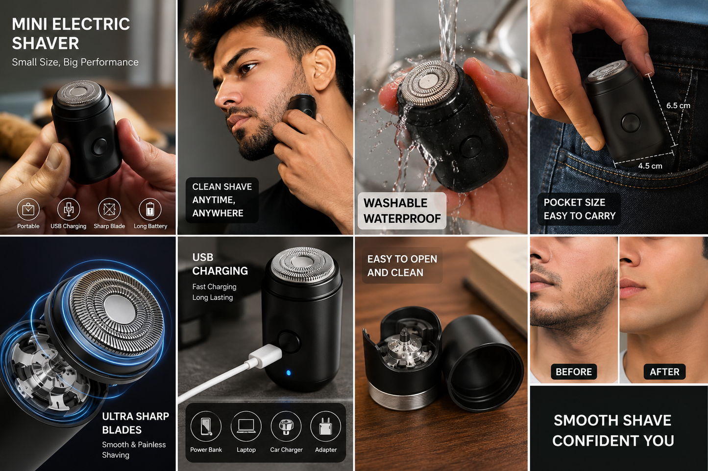 Portable Mini Electric Shaver for Men – USB Rechargeable