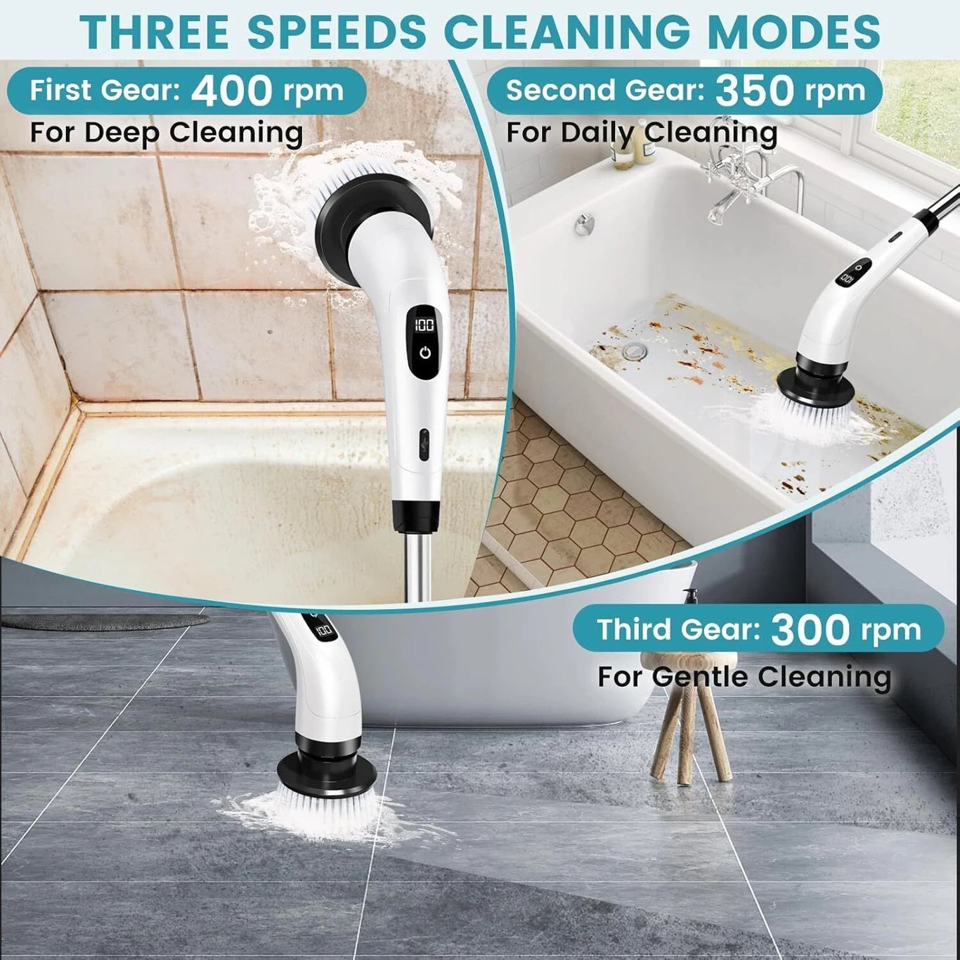 Electric Spin Scrubber – Cordless Rechargeable Cleaning Brush with 7 Brush Heads