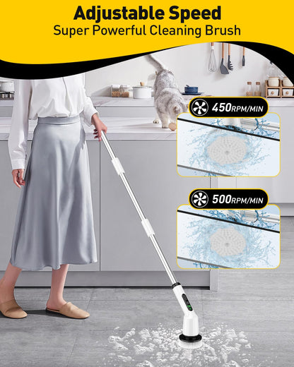 Electric Spin Scrubber – Cordless Rechargeable Cleaning Brush with 7 Brush Heads